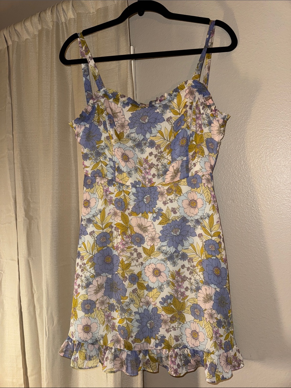 Lush Floral Mini Dress - White with Blue, Pink & Yellow Flowers